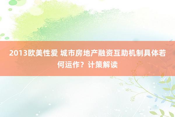 2013欧美性爱 城市房地产融资互助机制具体若何运作?计策解读