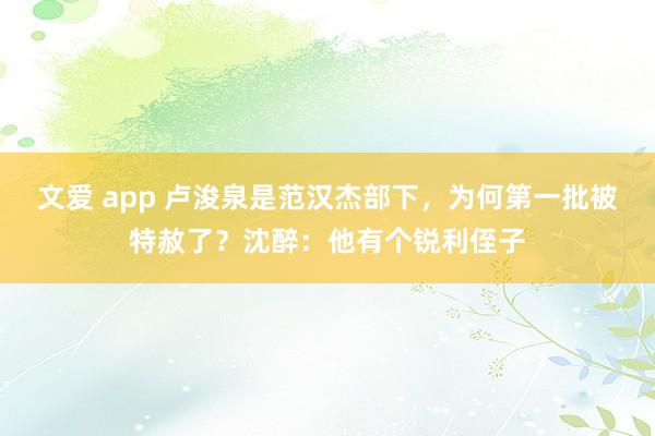 文爱 app 卢浚泉是范汉杰部下,为何第一批被特赦了?沈醉:他有个锐利侄子